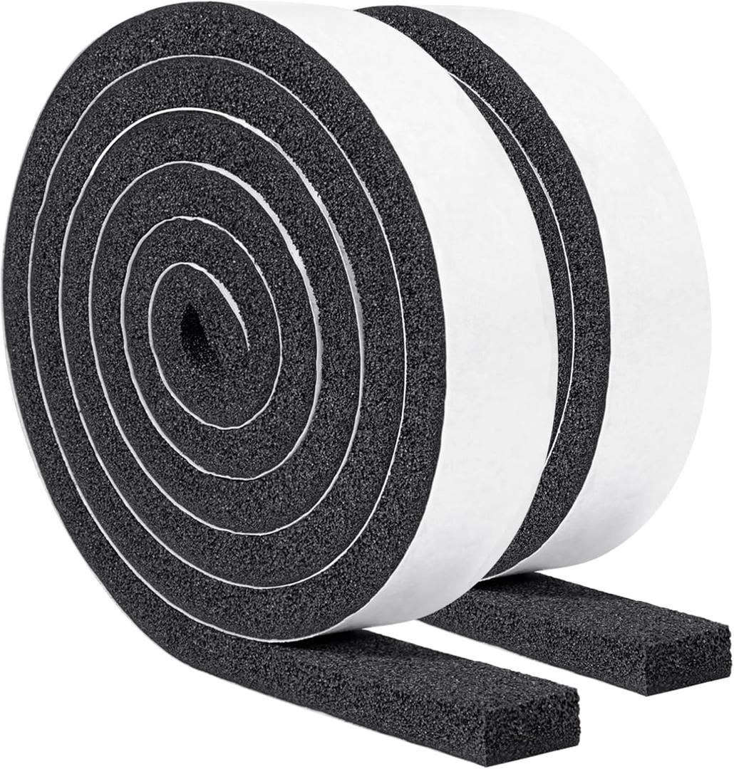 Yotache Maximum Compression Sponge 1" x1/2", Rubber Foam Strip Adhesive for Insulation, Weatherstrip, Gap Blocker, Anti-Vibration, Anti-Collision, 6.5 Feet Long 2Pcs