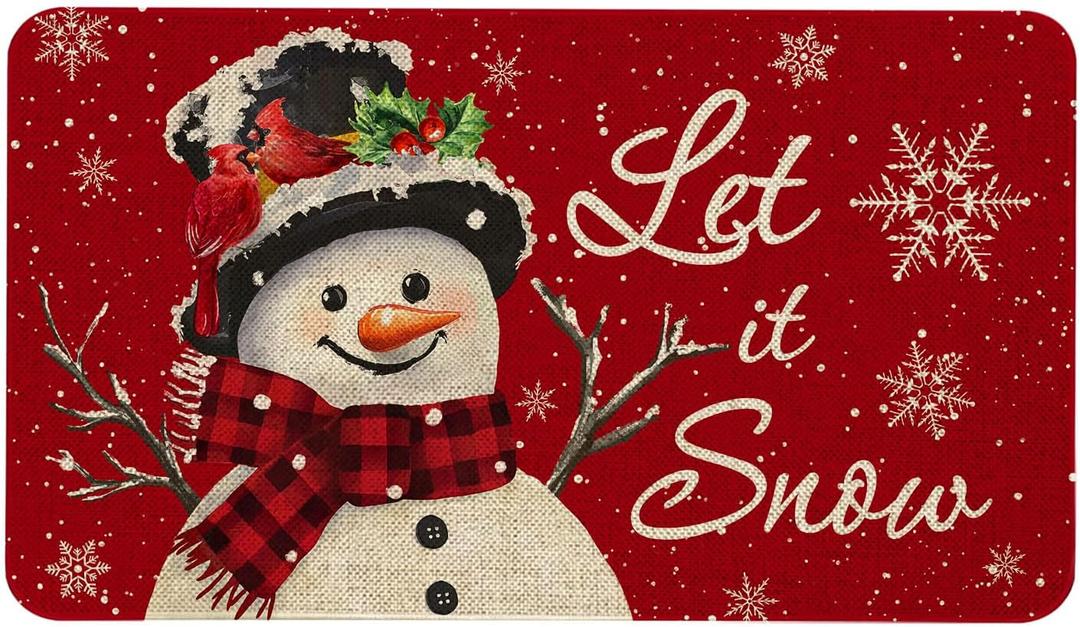 Roszwtit Merry Christmas Snowman Door Mat 30 X 17 Inch Christmas Let It Snow Doormat Indoor Outdoor Entrance Floor Rug Non Slip Winter Christmas Decor Rubber Welcome Mats