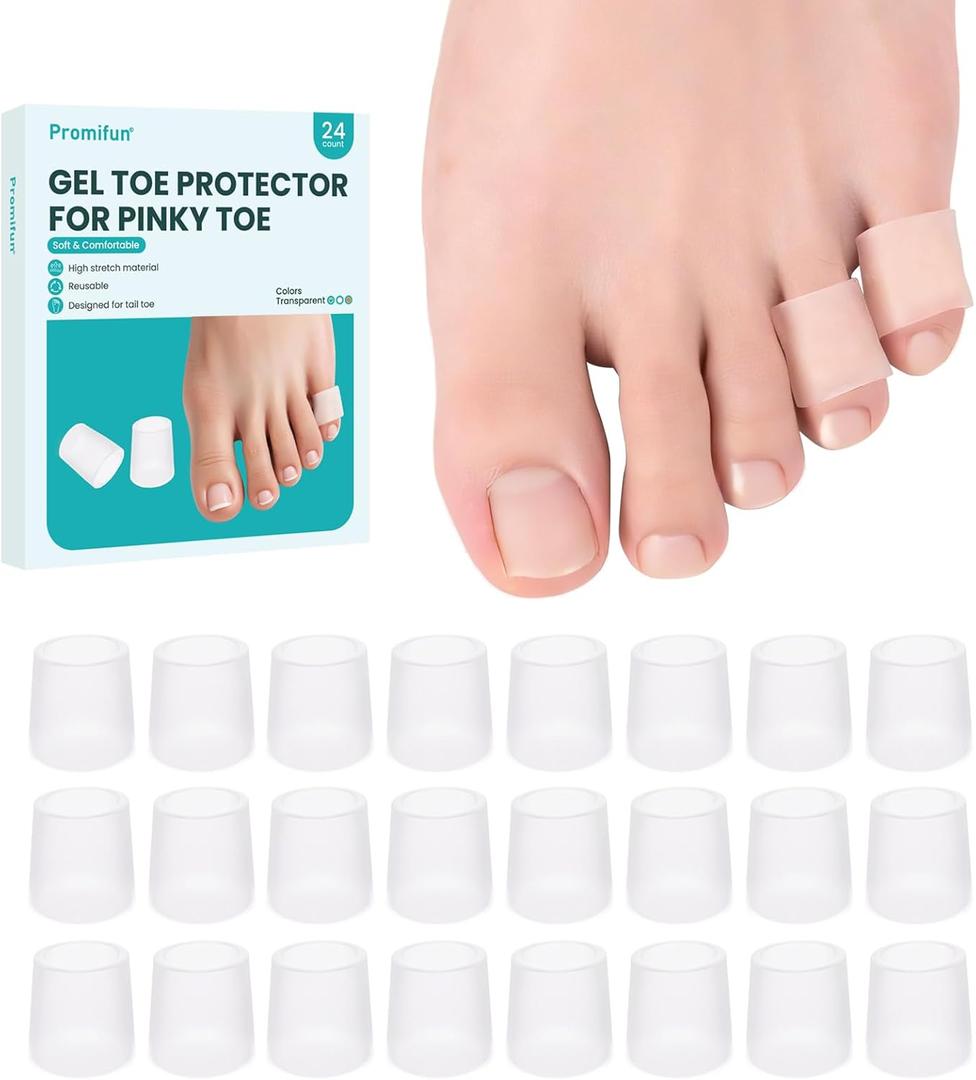 Promifun 24 Pack Pinky Toe Protector  Silicone Toe Sleeves for Corns, Blisters, Nail Loss, and Hammer Toes  Soft Gel Toe Covers for Pain Relief and Friction Protection