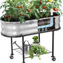 Raised Garden Bed with Legs and Wheels, Self-Watering Planter Box, Wicking Bed, Galvanized Metal Elevated Raised Bed Cart with Drainage Hole and Liner for Indoor Outdoor Gardening