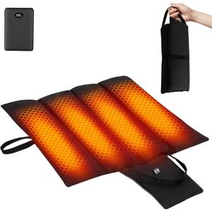 10000mAh Heated Seat Cushion Battery Operated - Foldable Portable USB Rechargeable Heating Seat Cushion for Office, Bleacher, Stadium, (Upgraded Black- Foldable)