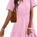 RUMIA Womens Dresses 2026 Summer V Neck Eyelet Lace A Line Short Dress (Pink, XS)