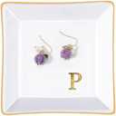 PUDDING CABIN Initial Ring Holder Jewelry Tray, Personalized P-Monogrammed Engagement Wedding Gifts for Bridesmaid, Bride, Birthday Christmas Gifts for Women, Mom, Friends, Sisters, Ceramic White