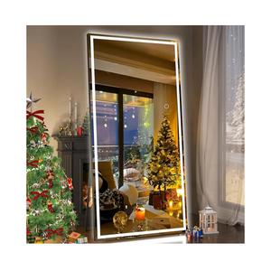 Hasipu Full Length Mirror with Lights, 79" x 36" LED Lighted Floor Standing Mirror, Full Body Dressing Hanging Mounted Mirrors, Dimmable, Tempered Glass, Safe to Use, Square Black