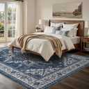 WITSHOCK Living Room Area Rugs 10x12: Washable Rug Boho Soft Non-Slip Low Pile Stain Resistant Foldable Carpet for Bedroom Playroom Dining Room Office Kitchen Farmhouse Home Decor Rug-Blue