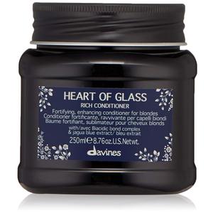 Davines Heart of Glass Rich Conditioner, Fortifying Treatment for Blonde & Silver Hair - Biacidic Bond Complex Repairs, Brightens & Nourishes with Jagua Blue Extract - Weightless Finish