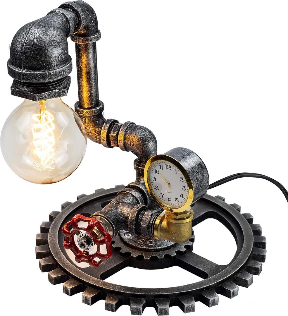 Loft Style Vintage Metal Dimmable Table Lamp with Wood Base, Sam, Steampunk Industrial, Night Light, Desk Light, QTF-SJ01