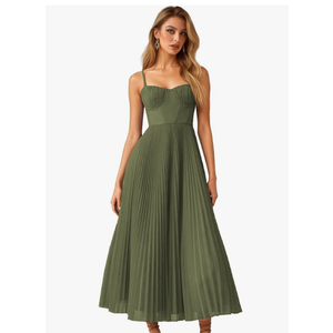 Womens Pleated A-Line Ruched Sleeveless Prom Dress Adjustable Spaghetti Strap Backless Party Gown Dress Size Small