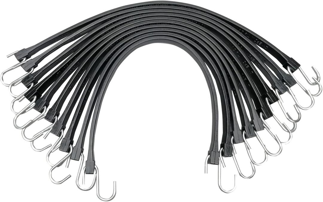 ROBLOCK 15" Rubber Tarp Straps with 150% Max Stretch, 100% EPDM Bungee Cords with Metal Crimped S Hooks, Ideal for Securing Tarps, Cargo, Canvases, Weatherproof (10 Pack)