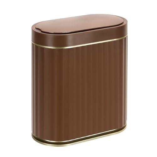 ELPHECO Bathroom Motion Sensor Trash can, 2 Gallon Automatic Garbage Can, Slim Plastic Smart Trash Can with Lid, Commercial Intelligent Trash Bin for Bedroom, Bathroom, Office, Brown Gold