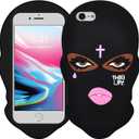 Boaretiu Soft Silicone Carton Quirky 3D Design iPhone 8/7/6 Case 4.7 Inch - Phone Case for Boy Girl Women Girly Funny Unique Mysterious Fun, Black Face