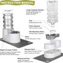 RIZZARI Large Water Dispenser for Dogs: 9L Automatic Stainless Steel Gravity Raised Pet Feeder with Specialized Brush and Triple Filter for Senior Pet Dogs with Neck Pain Garage Living Room (White)