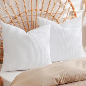 PHF 100% Cotton Waffle Weave Euro Shams 26" x 26", No Filling, 2 Pack Elegant Home Decorative Euro Throw Pillow Covers for Bed Couch Sofa, White (26" x 26" (Pack of 2))