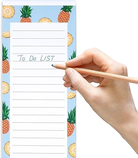 2 Magnetic Notepads – Notepads for Grocery List, Shopping List, To-Do List, Reminders -Strong Magnetic Back- Memo Notepad with Realistic Fruit Designs | 25 Sheets per Pad 7.5 x 3.5 inch (2 Pack)