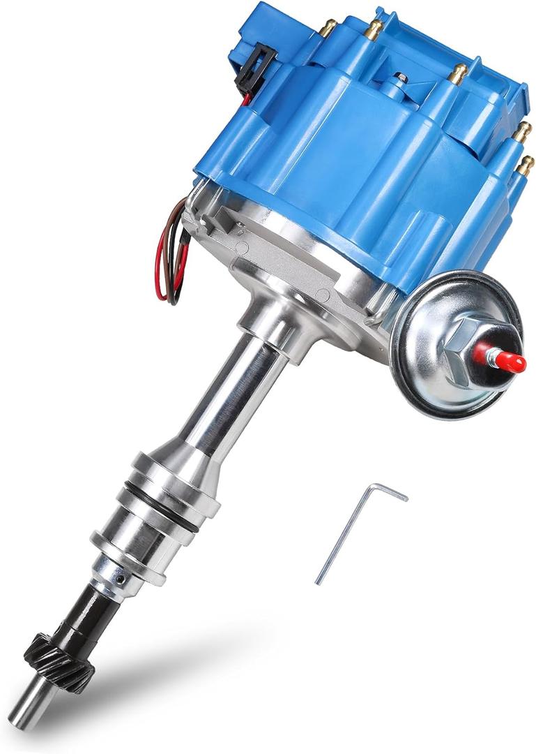 Ignition Distributor W/ 65k Coil One Wire Replacement For Ford 351W Windsor HEI SBF Small Block Blue HEI Distributor Replace 1035113, JM6510BL