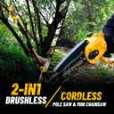 2-in-1 Cordless 6 Inch Pole Saw & Mini Chainsaw, 20V MAX* 3.0 Ah Battery Powered Chain Saw, Brushless Motor, Lightweight (7.1 lbs), 14.2 FT Max Reach Pole Saw for Tree Trimming, Wood Cutting