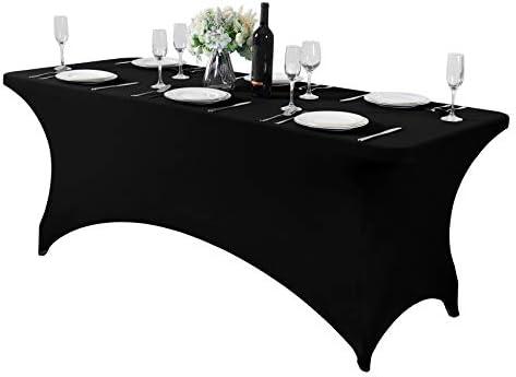 2 x Hezuzo Spandex Table Cover for 6Ft or 4fT or 8ft Table Universal Fitted Stretch Tablecloth for Party, Banquet, Wedding and Events-Black