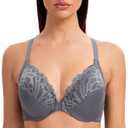 MELENECA Women's Front Closure Plus Size Underwire Racerback Bra | Full coverage cups with unlined comfort, easy front fastening and supportive design for everyday wear and active lifestyles. (Gray, 34DD)