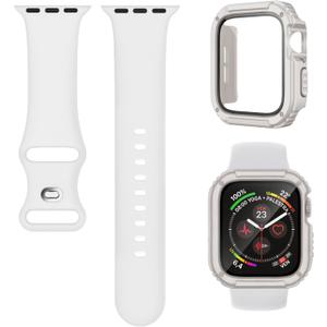 2 x 3-in-1 Silicone Band and Rugged Case Compatible for Apple Watch Bands 44mm 45mm 46mm 42mm 40mm 41mm, Sport Strap and Protective Cover with Screen Protector for iWatch Series 11 10 9 8 7 6 5 4 SE3