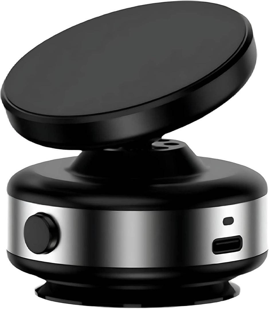 Electric Vacuum Car Phone Mount, 360 Rotating Suction Cup Magnetic Phone Holder, for Car, Gym Mirror, Smooth Silver