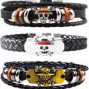 3Pcs Anime Leather Bracelets, Skull Punk Alloy Cuff Wristband