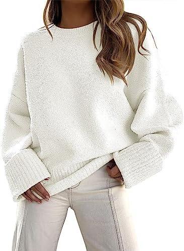 ANRABESS Women's Oversized Sweaters 2025 Long Sleeve Fuzzy Knit Casual Chunky Pullover Sweater Fall Outfits Clothes, M
