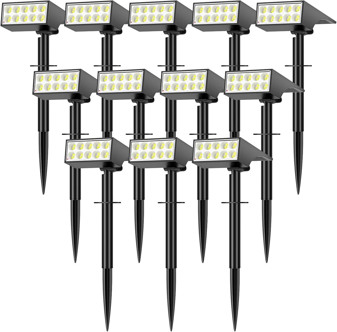 Solar Spot Lights Outdoor Waterproof,[12 Pack/4 Modes] Landscape Lighting Spotlights, Auto On/Off LED Solar Powered Yard Garden Flood Solar Light for Outside Pathway Wall Tree Pool,Cool White