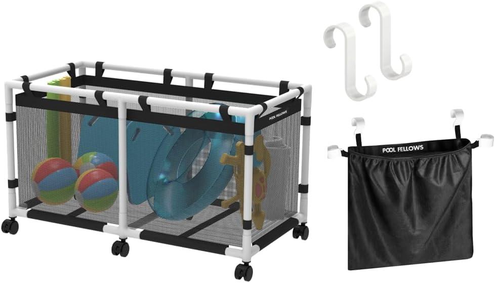 Pool Accessories Bundle | 90 Gallons Pool Storage Bin (Mini Plus) +Side Pouch+S Hooks (2pcs)
