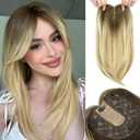MEDO Hair Toppers for Women with Thinning Hair, 14 Inch Ash Blonde Mix Bleach Blonde Straight Synthetic Fluffy Wig Topper