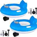 2 Sets Motorized Pool Float for Adults, Electric Inflatable Pool Lounger Float Driving Tube Floating with Pusher Handles Cup Holder for Summer Water Beach(Standard,Blue White)
