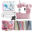 CraftBud Mini Sewing Machine for Beginners, Dual Speed Small Portable Sewing Machine for Kids and Adults with Extension Table, 122 Piece Gift Set Includes, Fabrics, Projects Book, Light and More, Pink