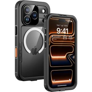 Lanhiem Magnetic for iPhone 17 Pro Max Case, IP68 Waterproof Dustproof, Built-in Screen Protector [Compatible with Magsafe] Heavy Duty Rugged Cover Full Body Phone Case, 6.9 inch, Black