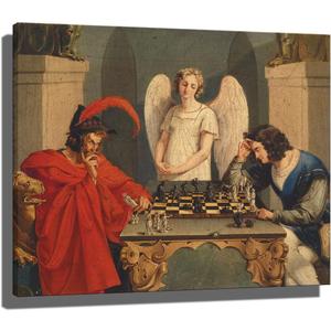 Faust And Mephistopheles Playing Chess Print Poster Vintage Painting Canvas Prints Wall Art Painting Posters and Prints Wall Decor Cuadros Home (Unframed,24x32inch) (32L" x 24W")