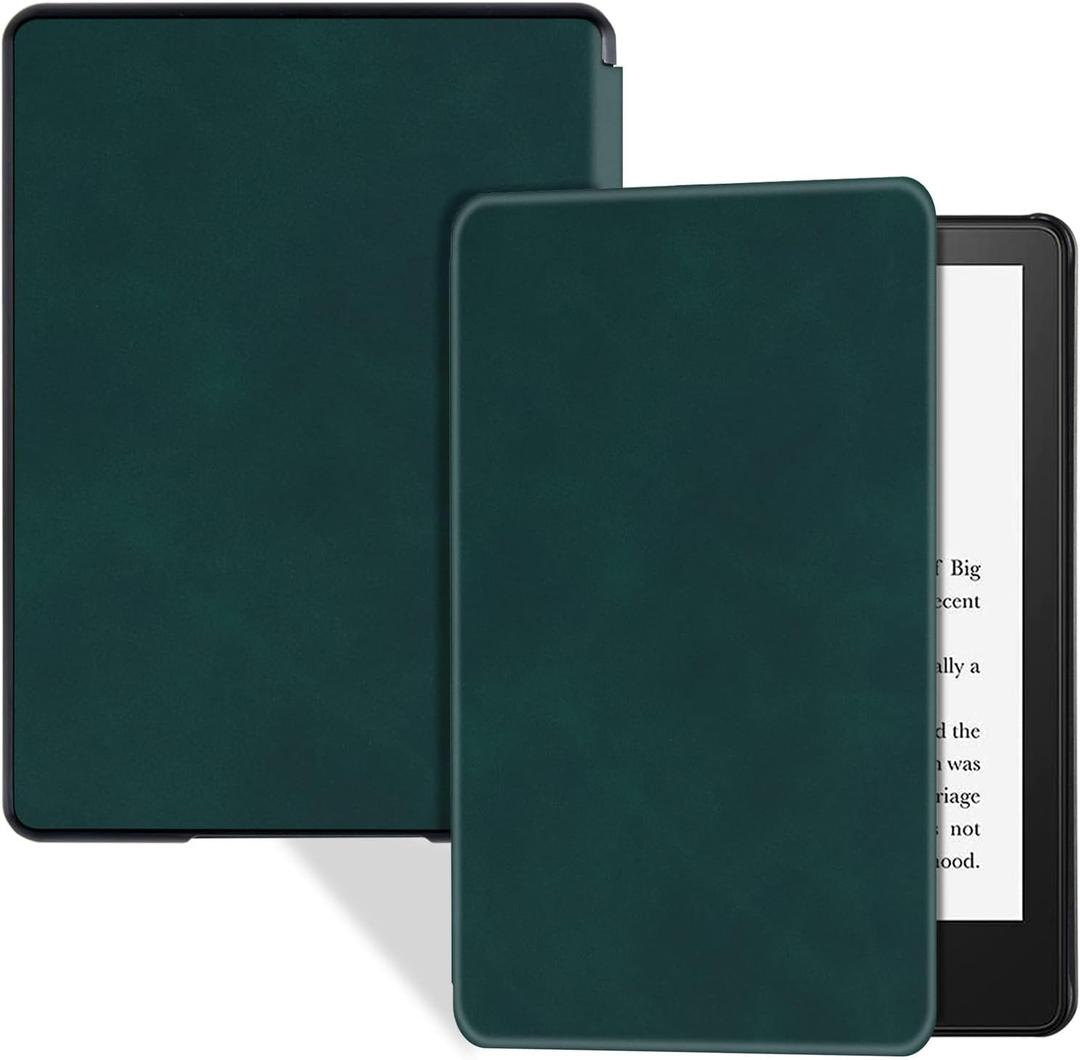 BOZHUORUI Slim Case for 6.8" Kindle Paperwhite (11th Generation - 2021) and Kindle Paperwhite Signature Edition - Lightweight PU Leather Folio Cover with Auto Wake/Sleep (Dark Green)