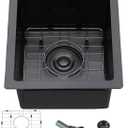 Black Bar Sink Drop in, 15 x 17 Inch Topmount RV Small Kitchen Sink, Handmade Stainless Steel Wet Bar Sink, Outdoor Single Bowl Prep Sink with Dish Grid & Drain