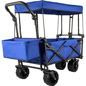 VEVOR Collapsible Wagon with Canopy, 220lbs Foldable Wagon, Beach Wagon Cart with Big Wheels and Canopy with Adjustable Push Pulling Handles