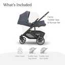 UPPAbaby Cruz V3 Stroller - from Birth + Car Seat Compatible - Full-Size, Reversible Seat - Infant Insert, Bug and Rain Shields Included - Julian (Dusty Blue Mélange/Carbon Frame/Chestnut Leather)