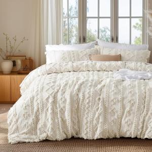 Bedsure Boho Duvet Cover King, Tufted Embroidery, 3-Piece, Beige