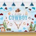 Cowboy Baby Shower Backdrops A Little Cowboy is On The Way for Boy Blue Wild West Theme Baby Shower Western Vintage Rodeo Ranch Cow Party Decorations70.8in*43.3in