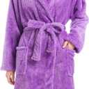 Inner Wish Womens Plush Fleece Robe, Cozy Warm Bathrobe Fuzzy Female Spa Robe With Pockets (Small-Medium, Violet)