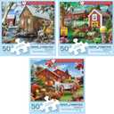 Bits and Pieces 50 Piece Puzzles for Adults - Alan Giana 3-Pack - 50 Extra Large Pieces 15" x 19" Jigsaw Puzzles, Rustic Country Scenes, No 2 Pieces Alike