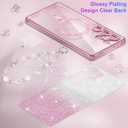 Designed for Samsung S25 Ultra Case Magnetic Glitter with Wrist Strip Compatible with MagSafe, Luxury Plating Heart Shockproof Protection Phone Case Clear Cover for Women Girls - Pink