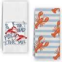 Coastal Lobster Kitchen Towels Set, Beach Ocean Crawfish Kitchen Decor, Red Lobster Gifts for Friends, Crawfish Boil Hand Towels Dish Towels for Kitchen 16x24 Inch, Set of 2