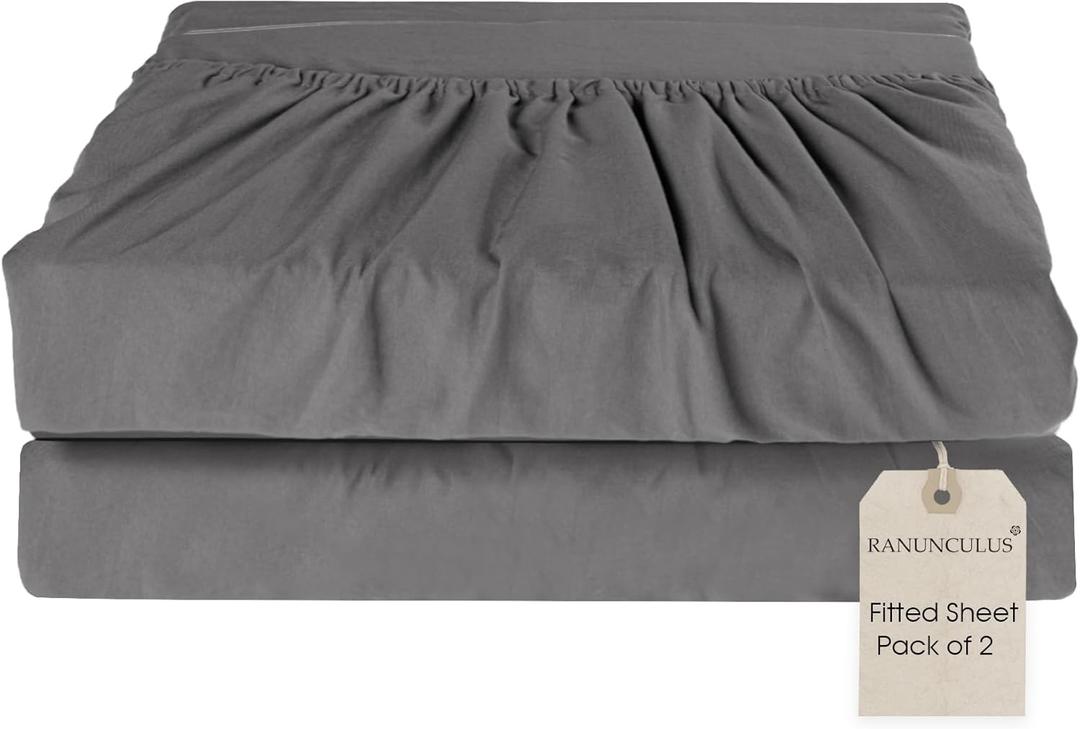 2 Pack Prewashed Deep Pocket Fitted Sheet King Size - Pack of 2 Bed Sheet - Soft Washed Microfiber - Fits up to 16 inch Mattress - Wrinkle Free, Breathable,Fade Resistant,Easy Care (Dark Grey,72"*80")