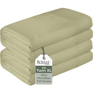 Royale Linens 2 Pack Bulk Flat Sheet Set - Top Sheets - Soft Microfiber - Wrinkle & Stain Resistant - for Hotel, Massage Table, Hospital, Dorm- Twin XL Flat Sheet Sold Separately (Twin Xl, Sage Green)
