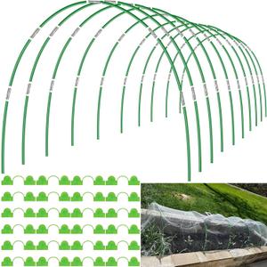 60pcs Garden Hoops for Raised Beds Wide, 8ft Greenhouse Hoops Grow Tunnel for Row Cover Netting, Adjustable Fiberglass Rust-Free Garden Bed Plant Hoops Support DIY Frame Stake for Outdoor, 40pcs Clips