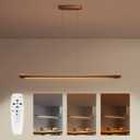 42" Wood Linear Pendant Light Kitchen Island Dimmable Dining Room Light Fixture with RemoteAdjustable Kitchen Island Chandelier 30W for Dining Room Bar Pool Table Light Walnut Color