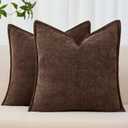 Allorry 18x18 Set of 2 Decorative Throw Pillow Covers Soft Cozy Cocoa Brown Chenille Pillow Covers Neutral Textured Solid Cushion Covers for Modern Farmhouse Sofa Bedroom Living Room Decor SY014-B18