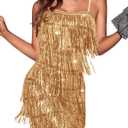 Madam Uniq Women Tassel Formal Dress Sequin Strap Mini Elegant Evening Prom Party Club Dance Gown (X-Large, Gold)
