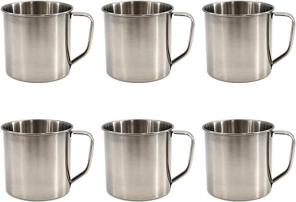6 Pack Stainless Steel Coffee Mug with Handle, 18.5 Oz Metal Camping Cup, Reusable Portable Thermal Mug for Hot & Cold Beverages, Outdoor Activities, Travel, Picnics, and Daily Use (Silver)